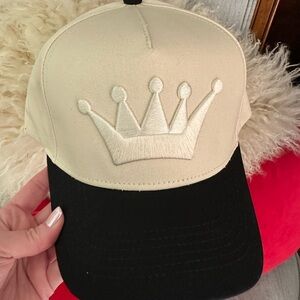 Crown Embroidered Black and Cream Cap